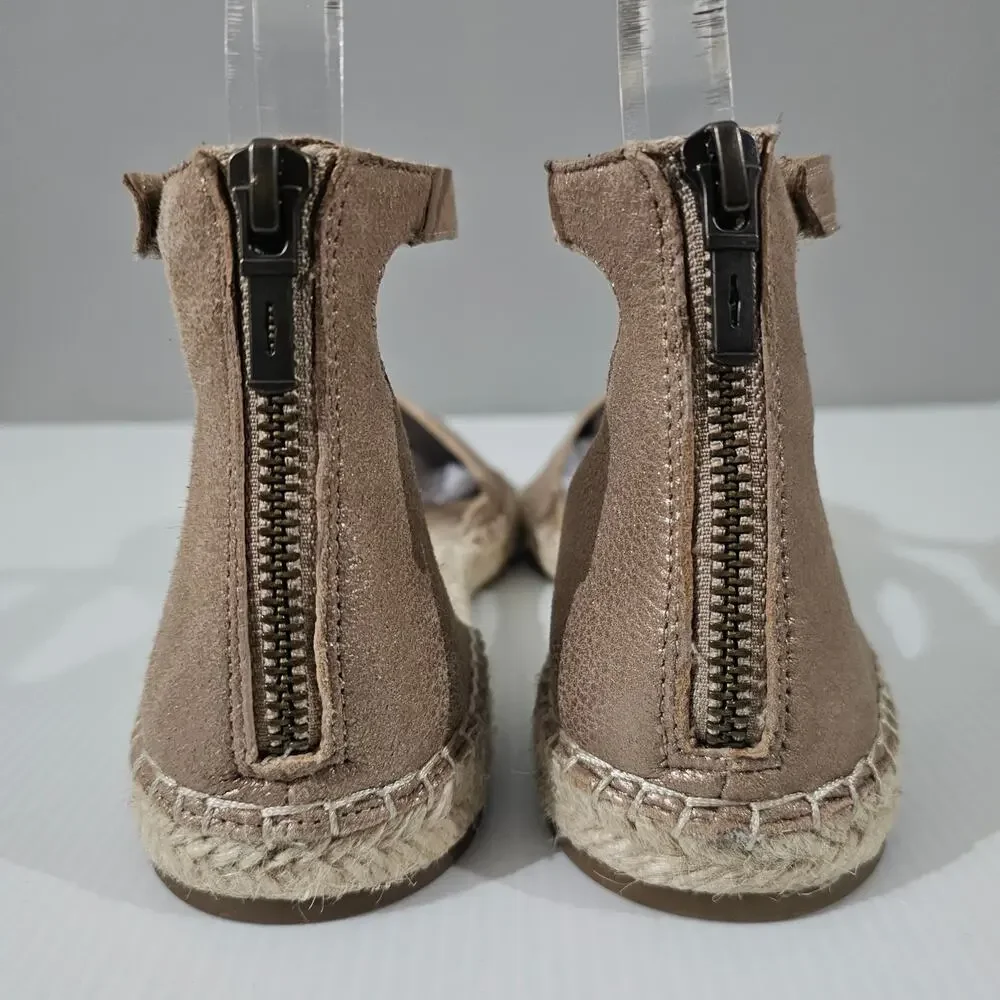 Eileen Fisher Lala Flat Espadrille Womens 9 Metallic Tan Leather Sandal